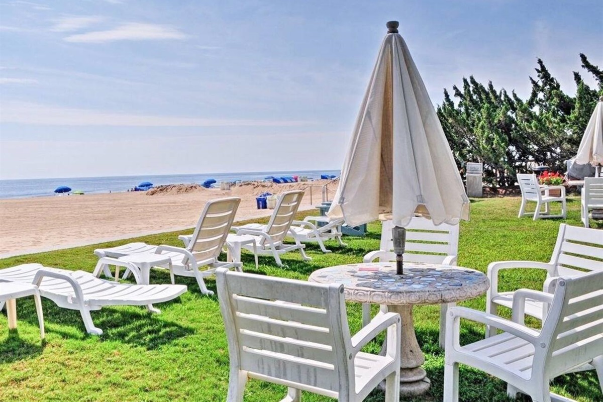 Enjoy breakfast lunch or dinner while taking in beautiful beach and ocean views from our relaxing rear lawn.